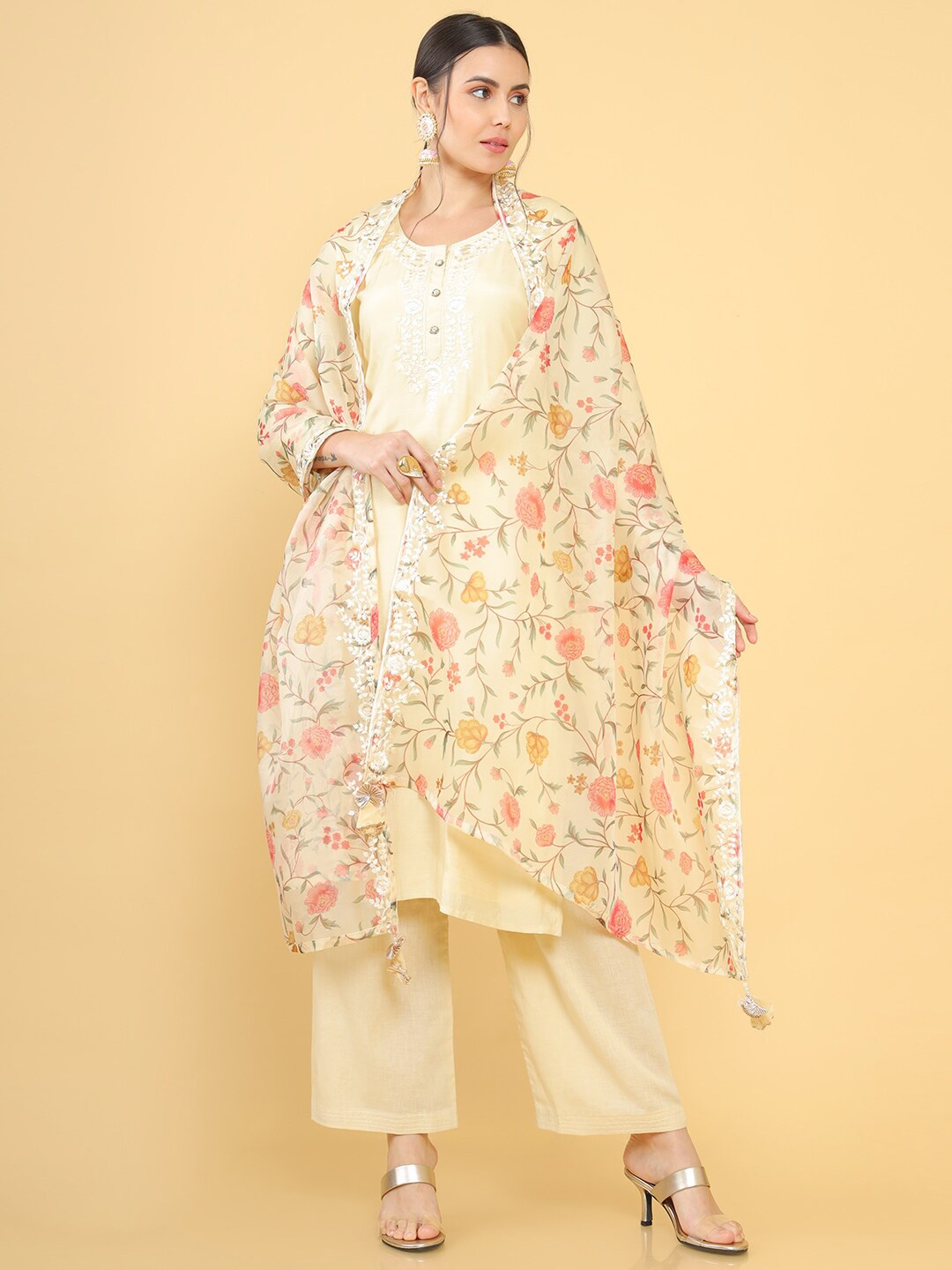 

Soch Beige & Pink Printed Unstitched Dress Material