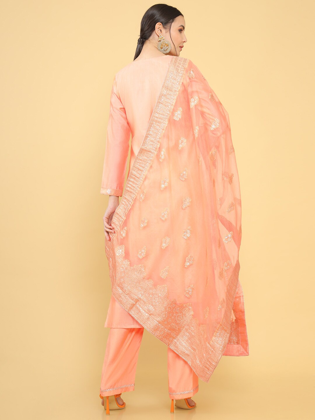 

Soch Women Peach & Gold-Toned Pure Silk Unstitched Dress Material