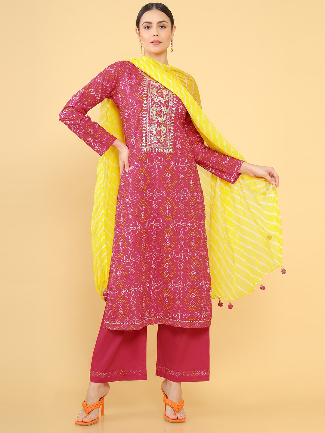 

Soch Pink & Yellow Printed Unstitched Dress Material