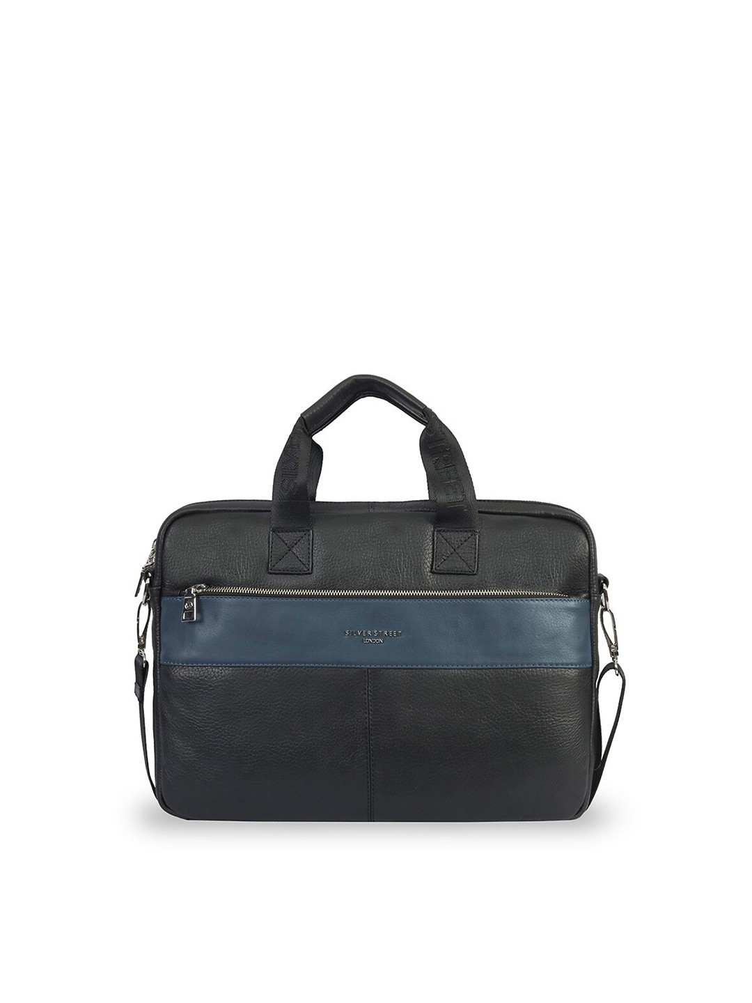 

SILVER STREET LONDON Men Black Colourblocked Leather Laptop Bag