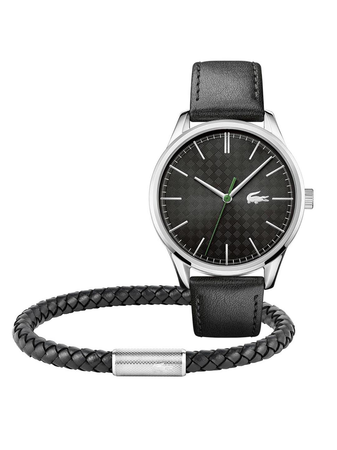

Lacoste Men Pack Of 2 Black Brass Dial & Black Leather Straps Analogue Watch 2070014