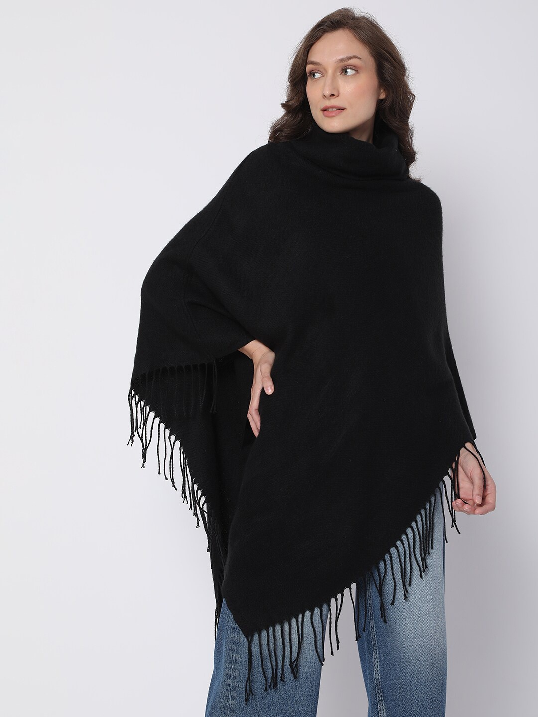 

Vero Moda Women Black Slip On Turtle Neck Poncho