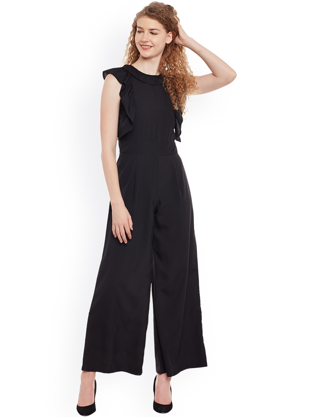 

Belle Fille Black Wide-Leg Jumpsuit with Ruffle Detail