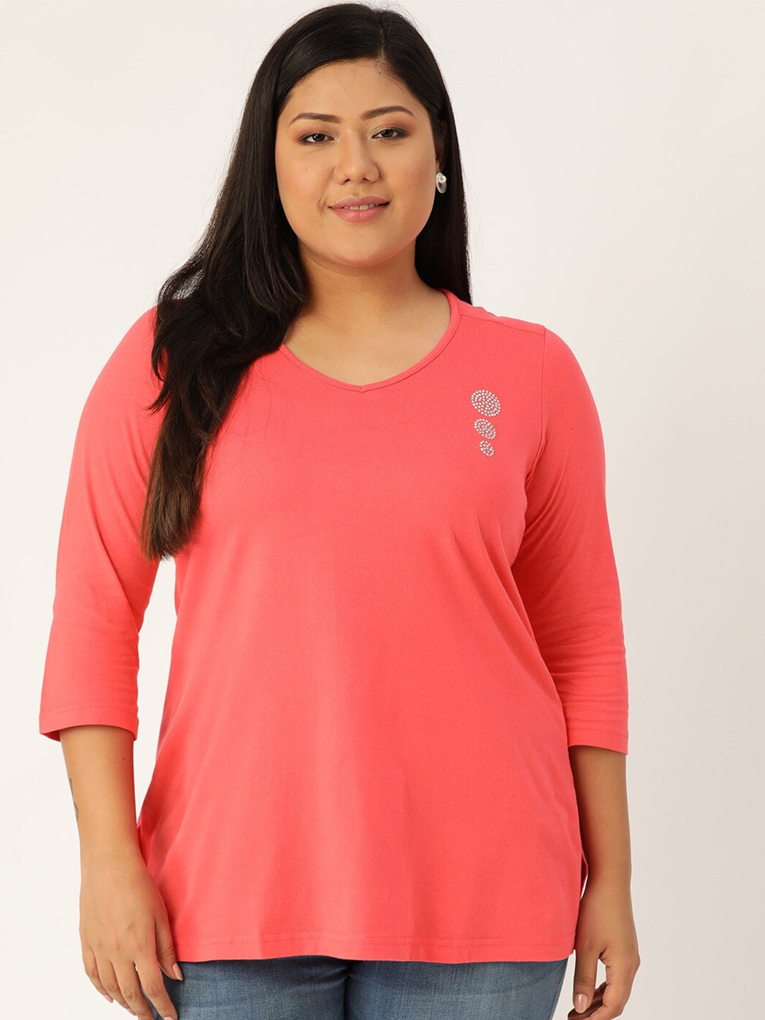 

theRebelinme Women Peach-Coloured V-Neck T-shirt