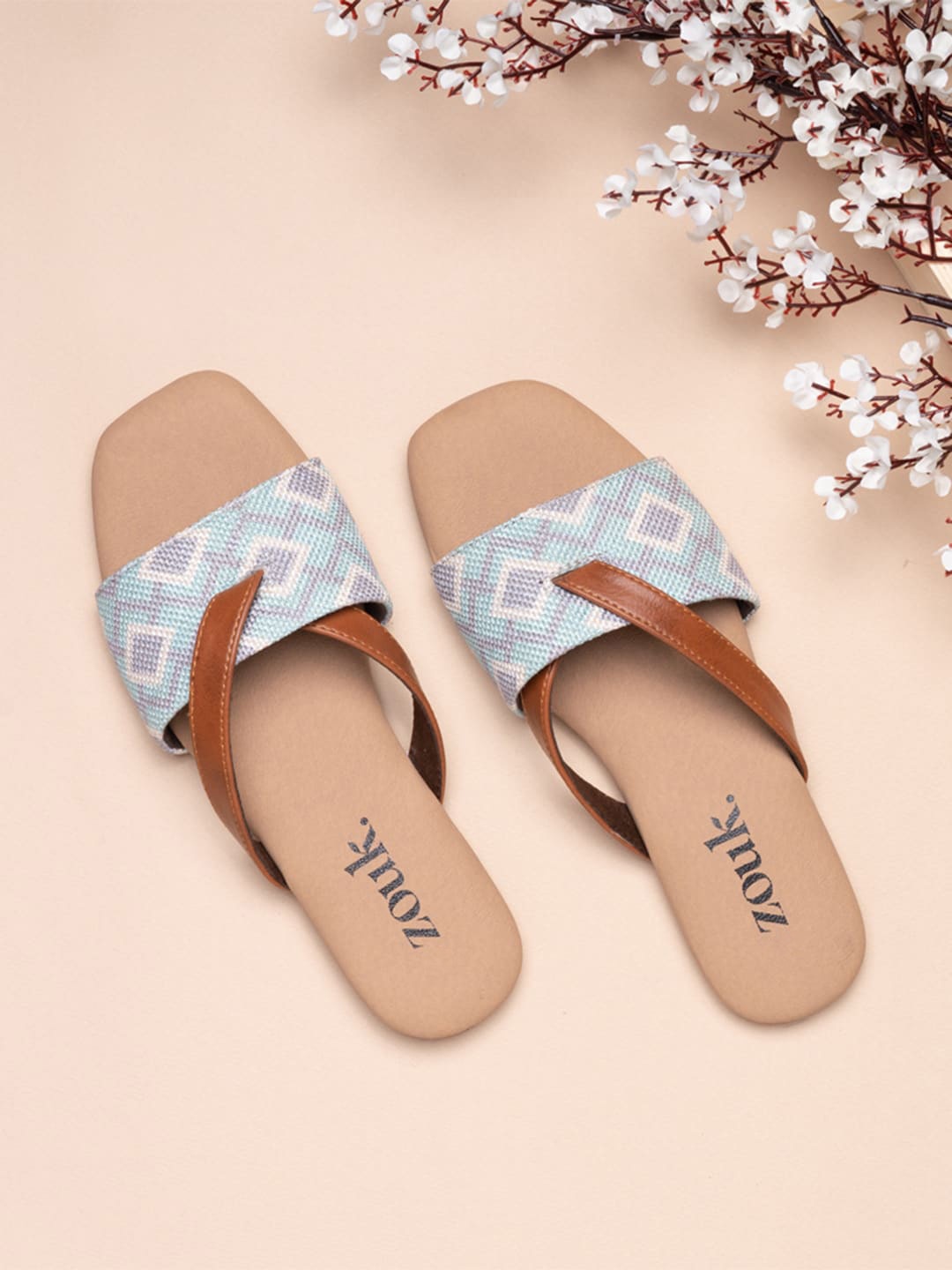 

ZOUK Women Blue Printed Open Toe Flats