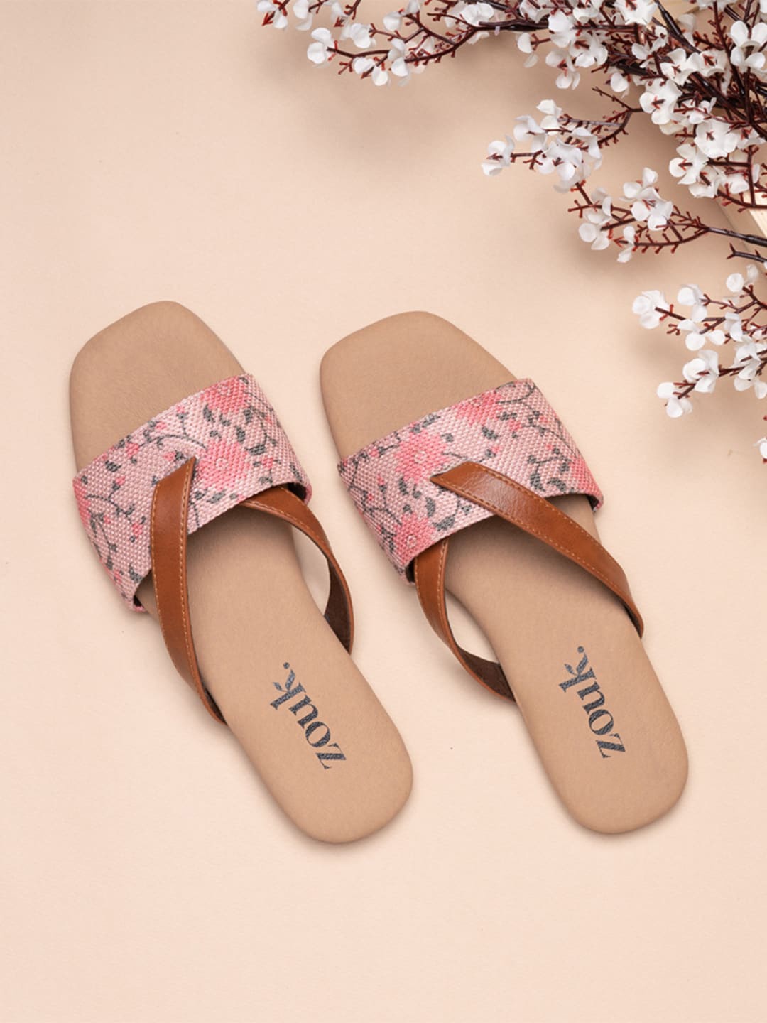 

ZOUK Women Pink Printed Open Toe Flats