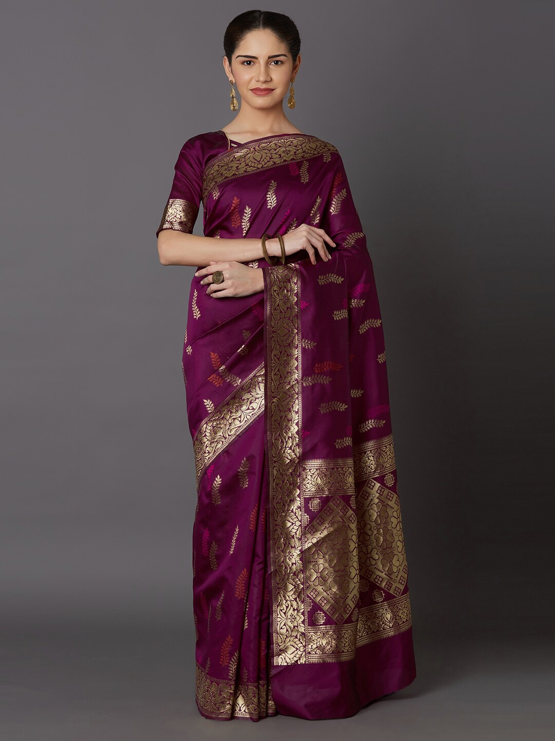 

Mitera Purple & Gold-Toned Ethnic Motifs Zari Silk Blend Saree