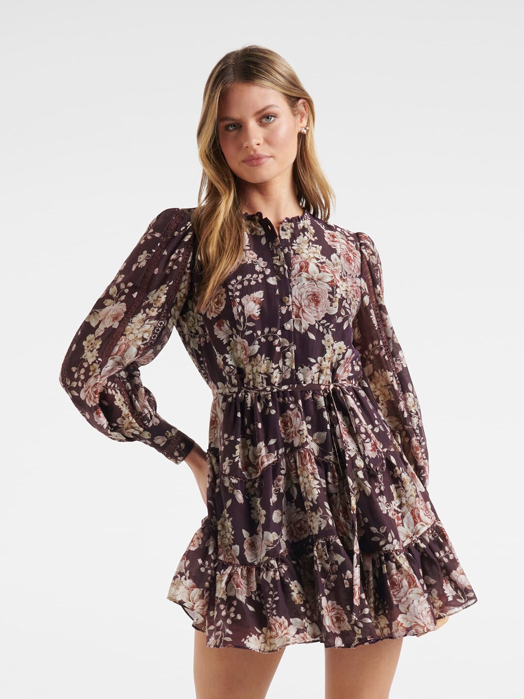 

Forever New Maroon Floral Mini Dress