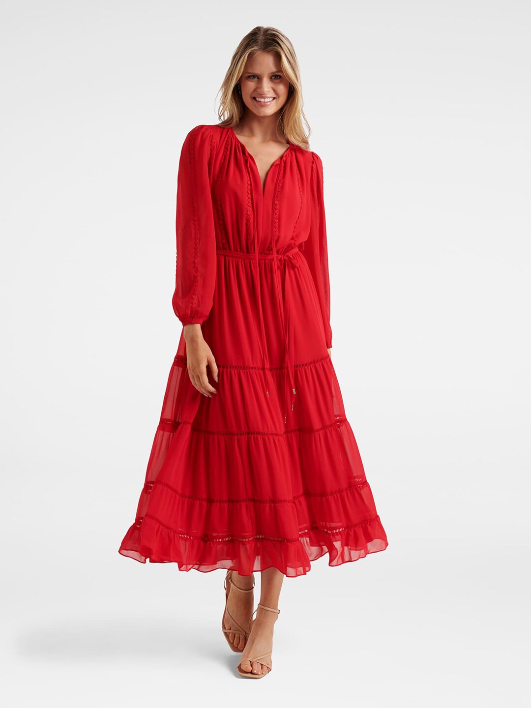

Forever New Red Solid Maxi Dress