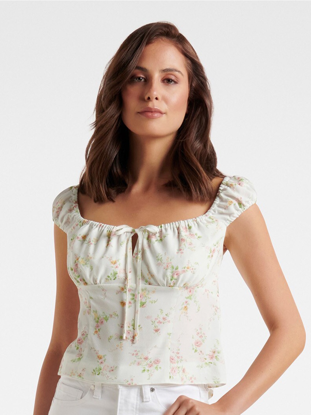 

Forever New White Floral Print Empire Top