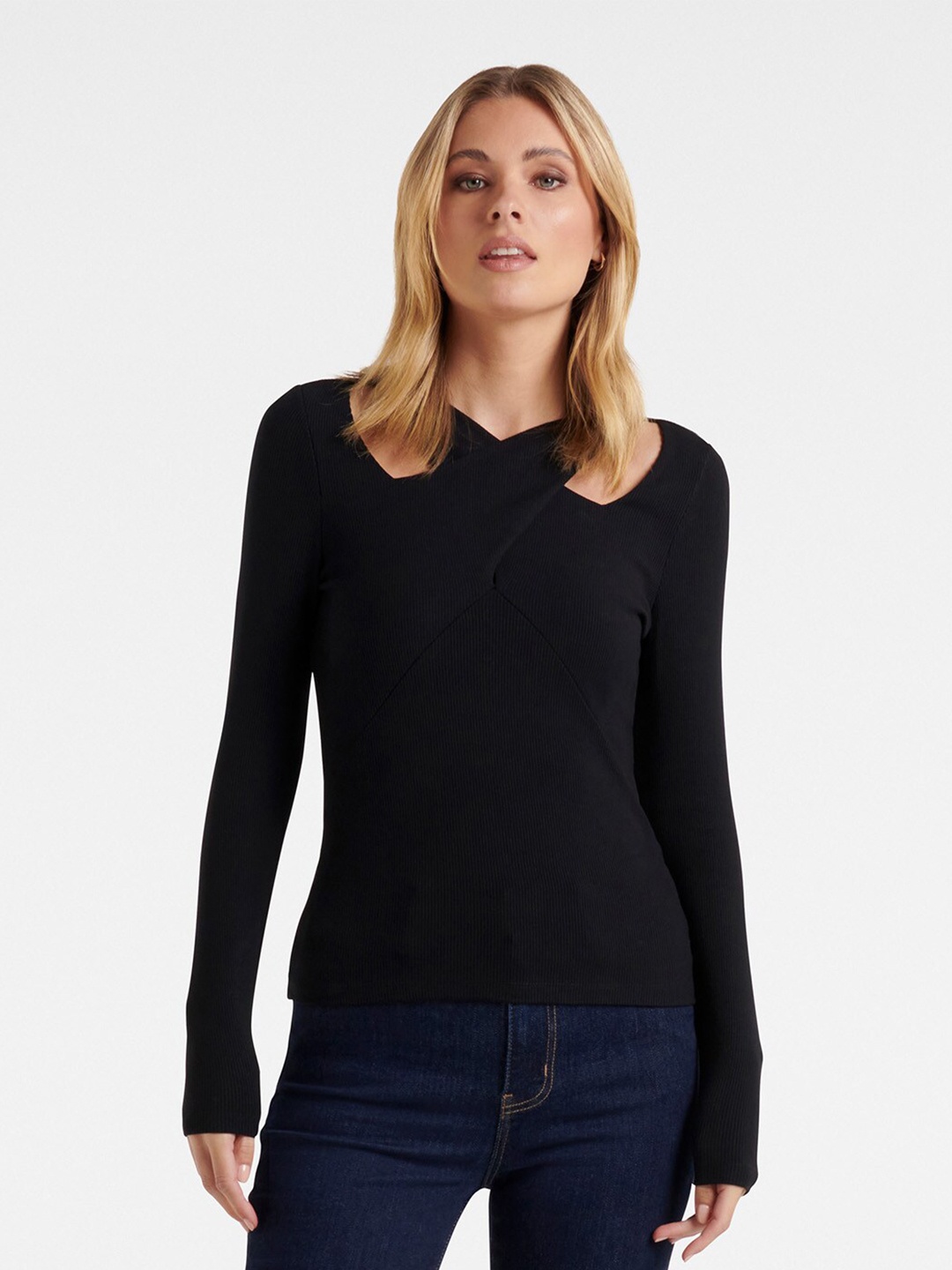 

Forever New Black Long Sleeves Cut Out Top