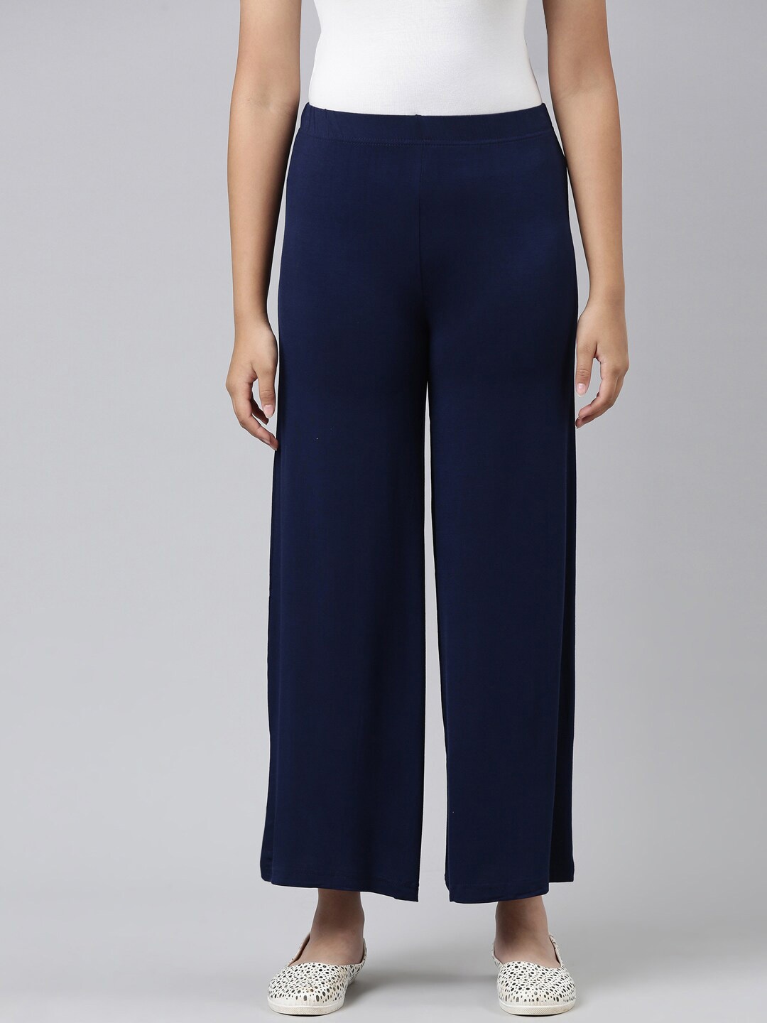 

Go Colors Girls Navy Blue Solid Knit Palazzo