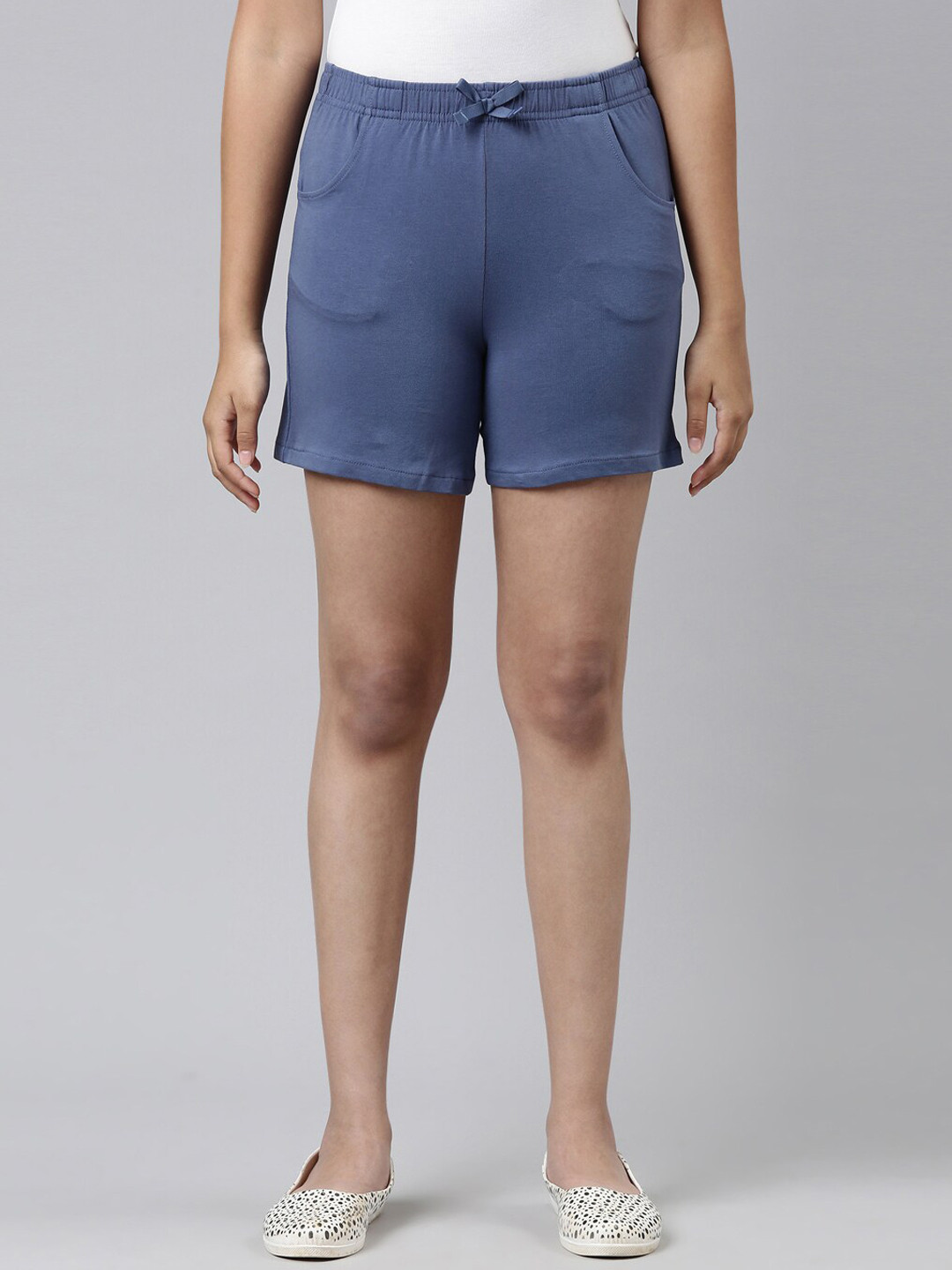 

Go Colors Girls Solid Jean Blue Knit Shorts