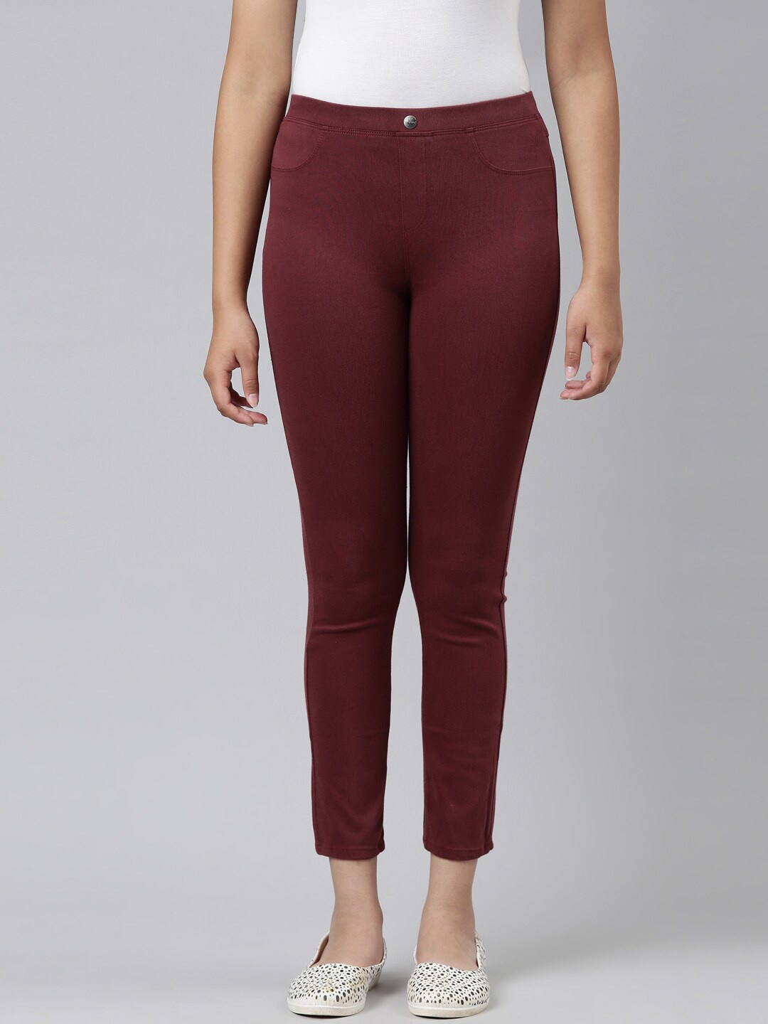 

Go Colors Girls Maroon Slip fit Cropped Jeggings