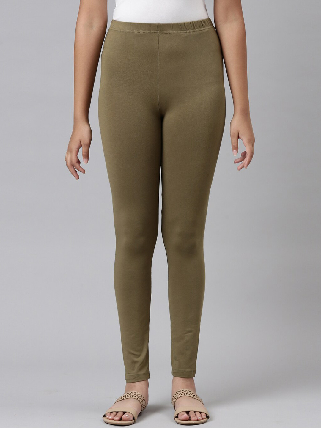 

Go Colors Girls Olive Green Solid Ankle Length Leggings