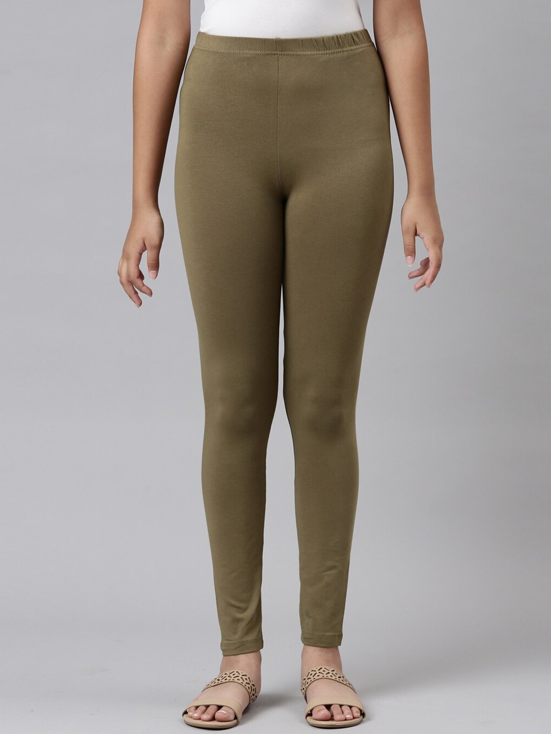 

Go Colors Girls Olive Green Solid Ankle Length Leggings