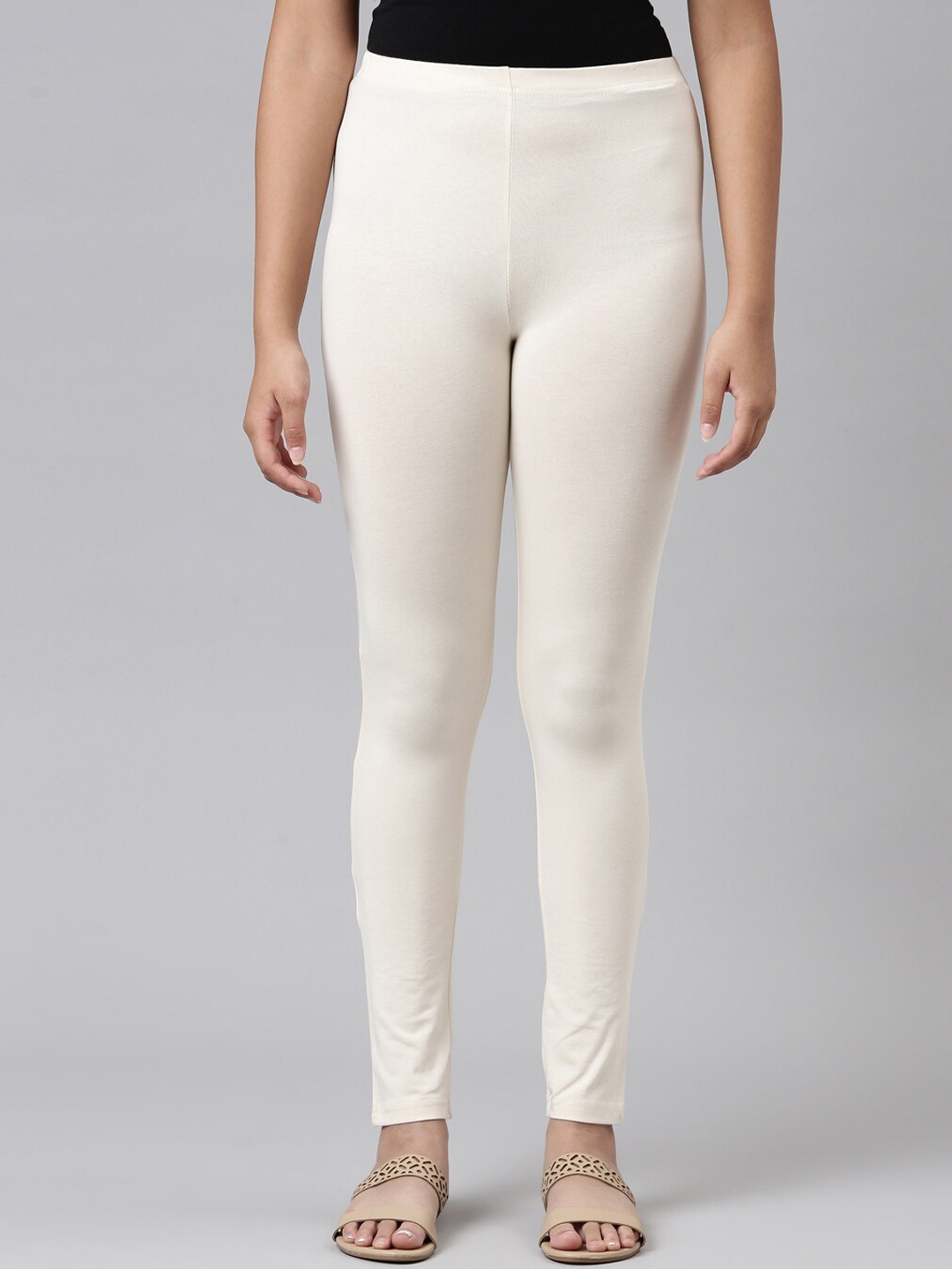 

Go Colors Girls Cream-Coloured Solid Ankle-Length Leggings