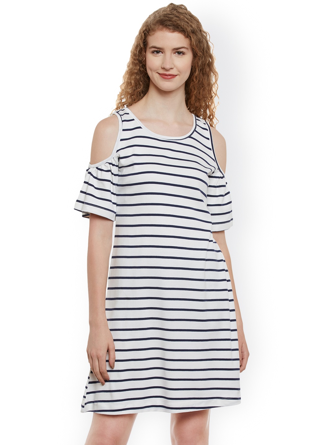 

Belle Fille Women White Striped T-shirt Dress
