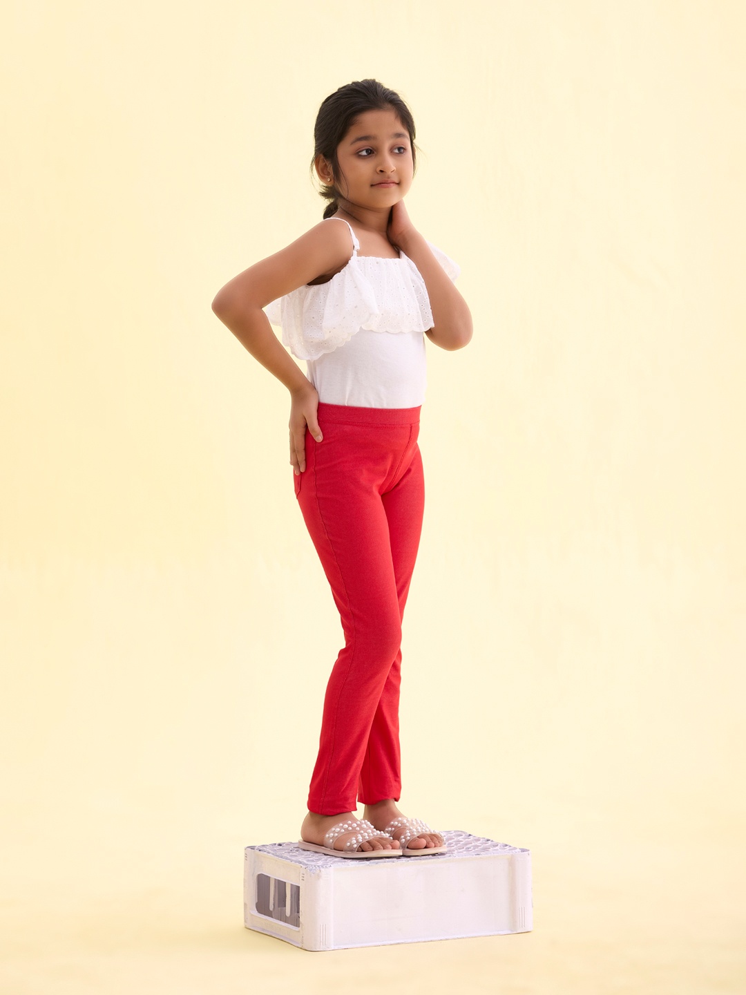Go Colors Girls Solid Jeggings, Red