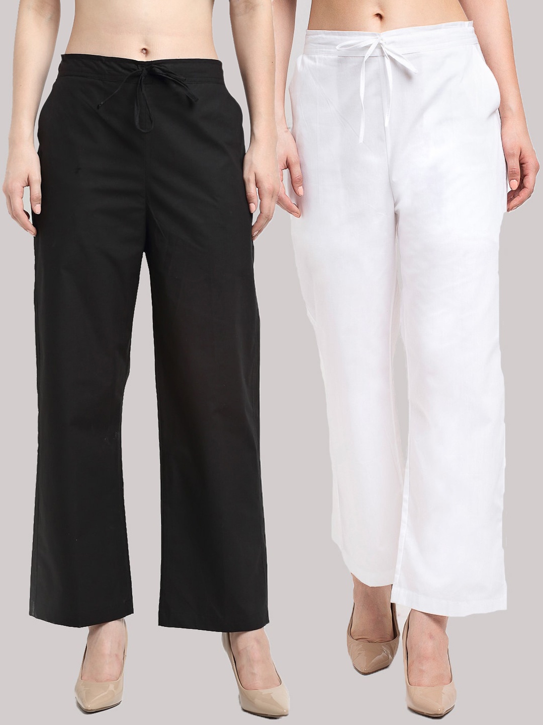 

GRACIT Women Pack Of 2 White & Black Palazzos