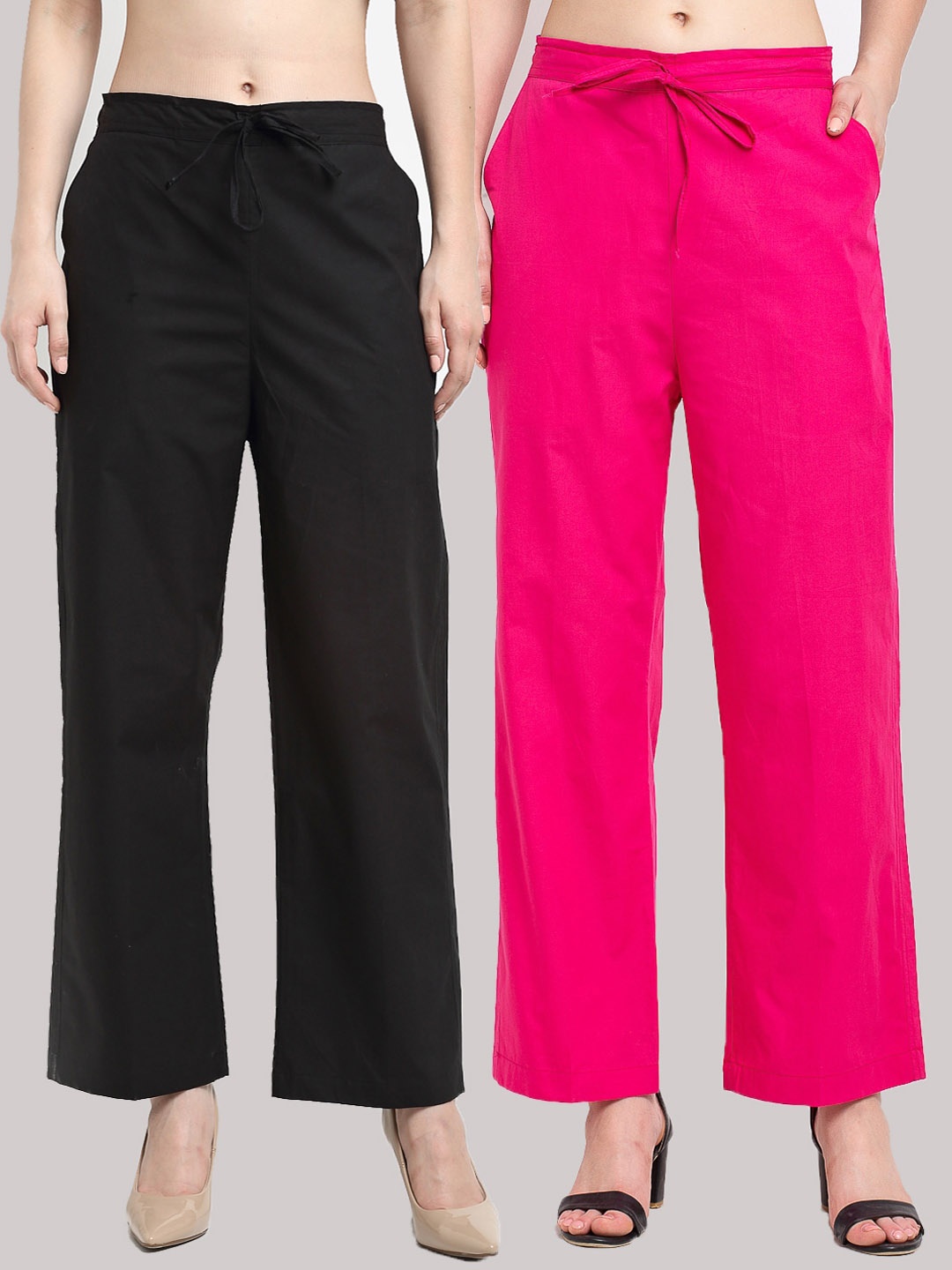 

GRACIT Pack of 2 Women Black & Pink Solid Cotton Palazzos