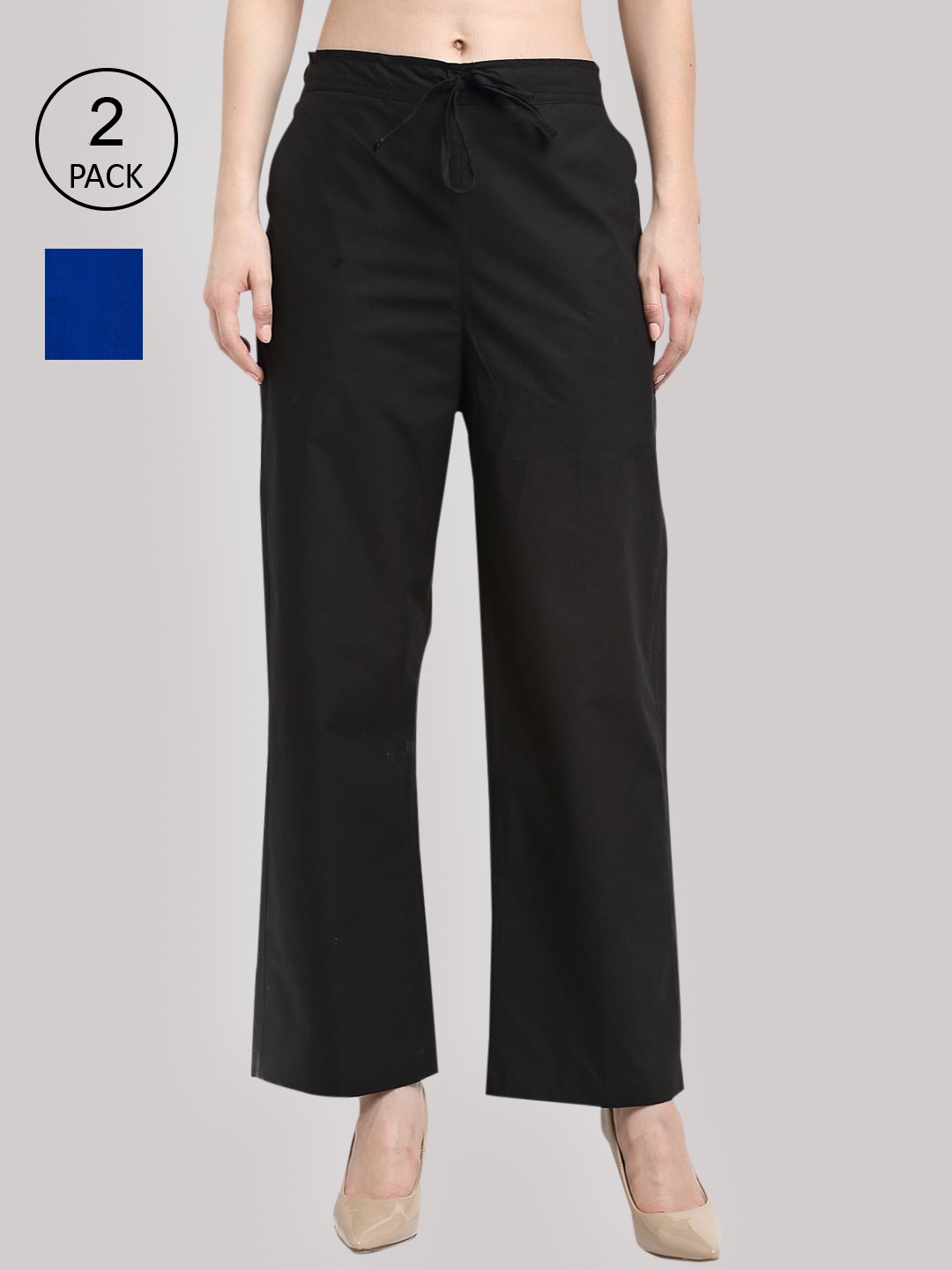 

GRACIT Women Pack of 2 Black and Blue Parallel Trousers