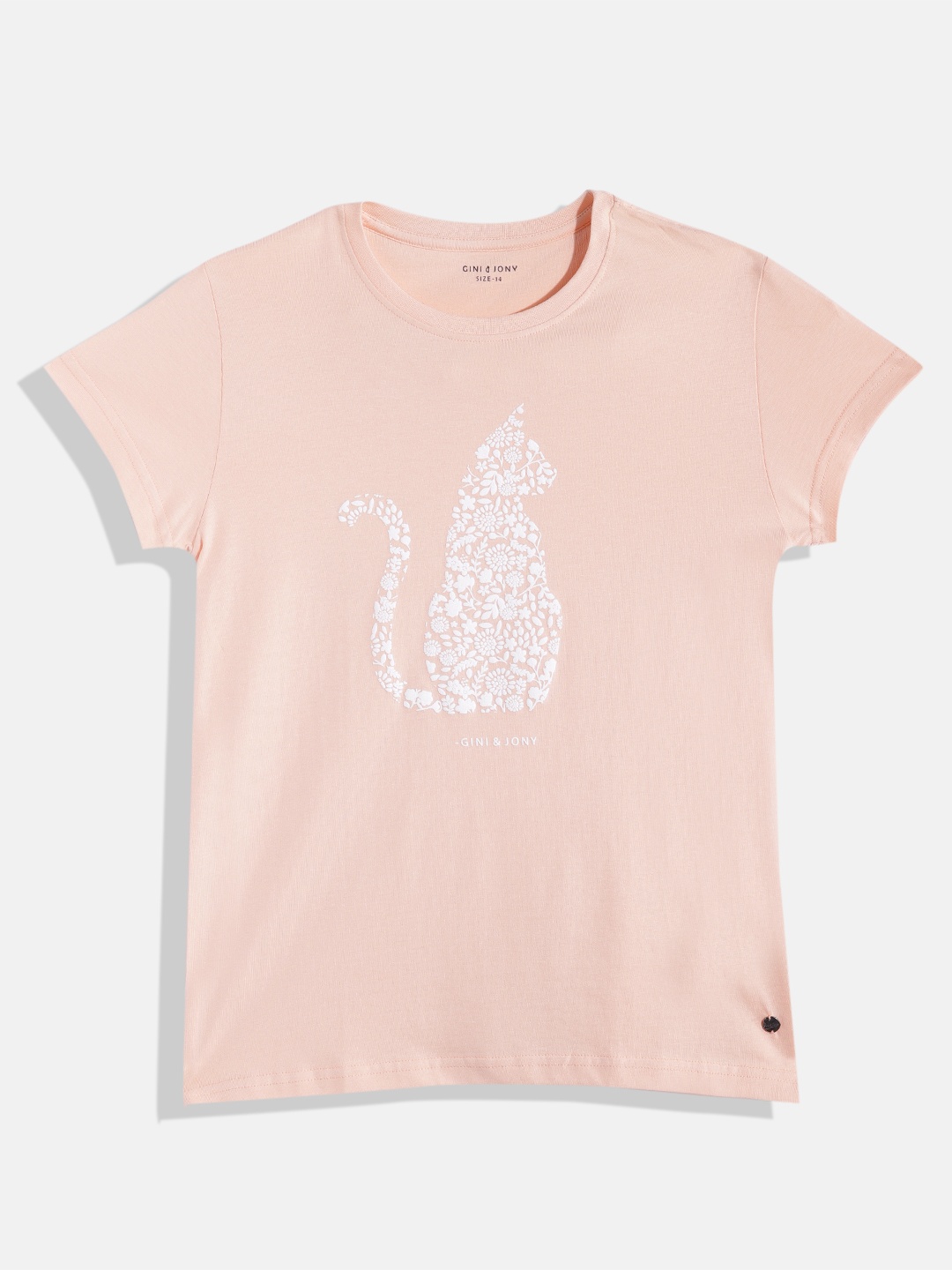 

Gini and Jony Girls Floral Printed Pure Cotton T-shirt, Peach