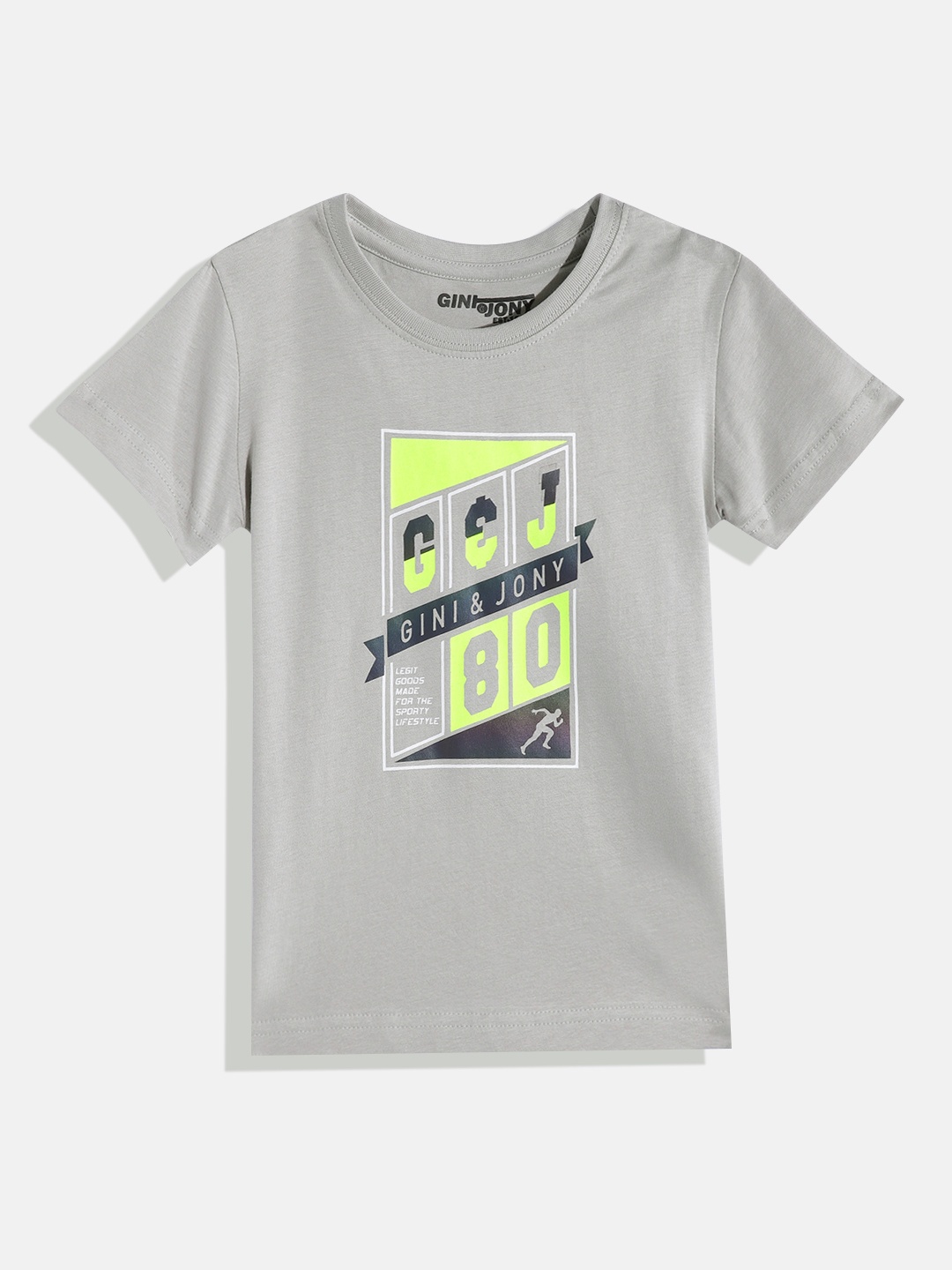 

Gini and Jony Boys Typography Printed Pure Cotton T-shirt, Grey