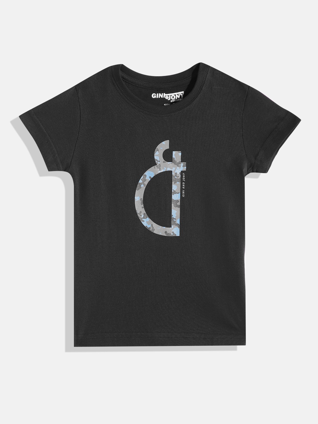 

Gini and Jony Boys Brand Logo Printed Pure Cotton T-shirt, Black