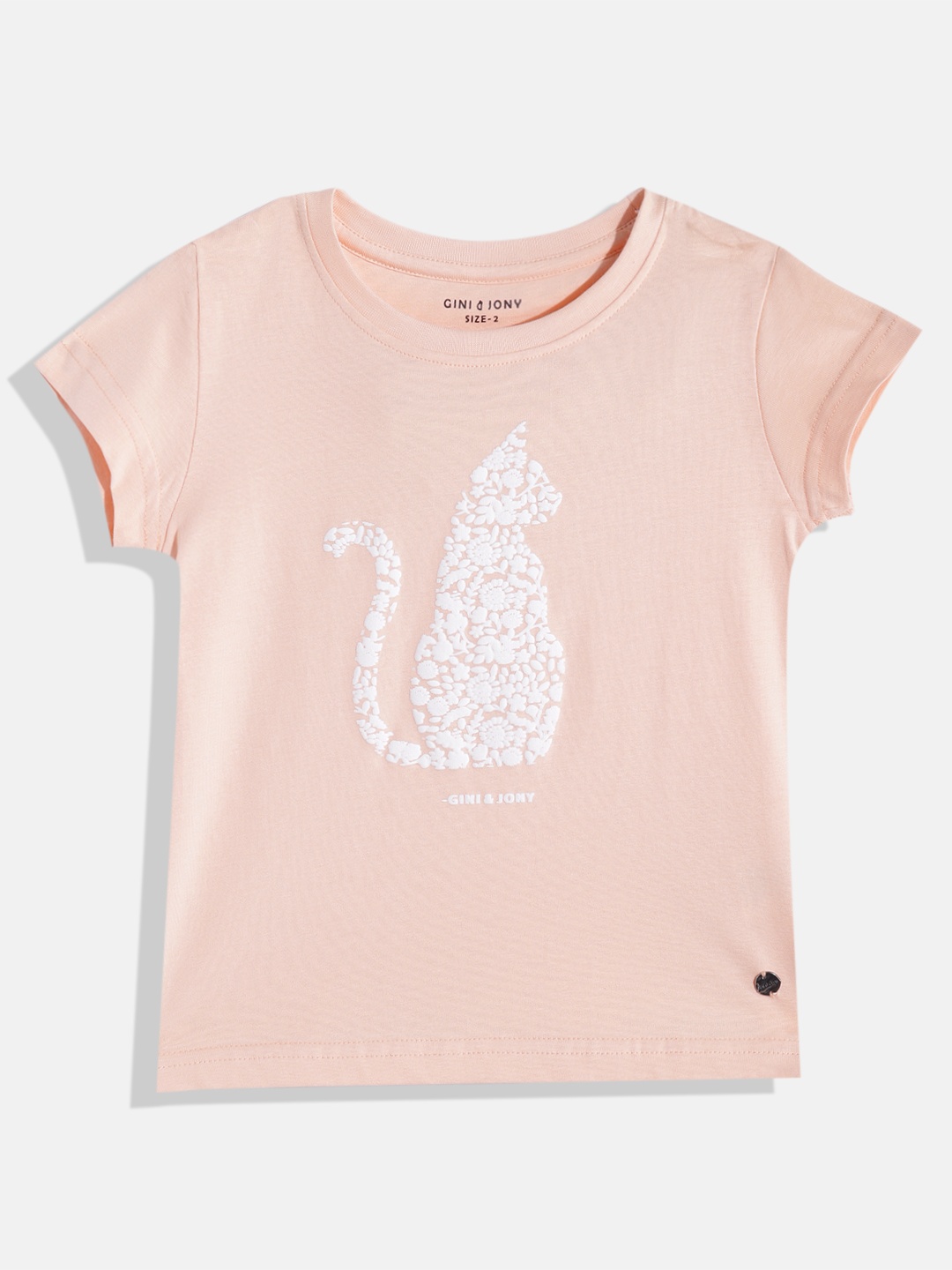 

Gini and Jony Girls Floral Printed Pure Cotton T-shirt, Peach