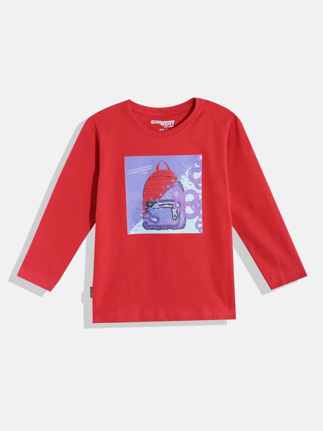 

Gini and Jony Boys Graphic Printed Pure Cotton T-shirt, Red