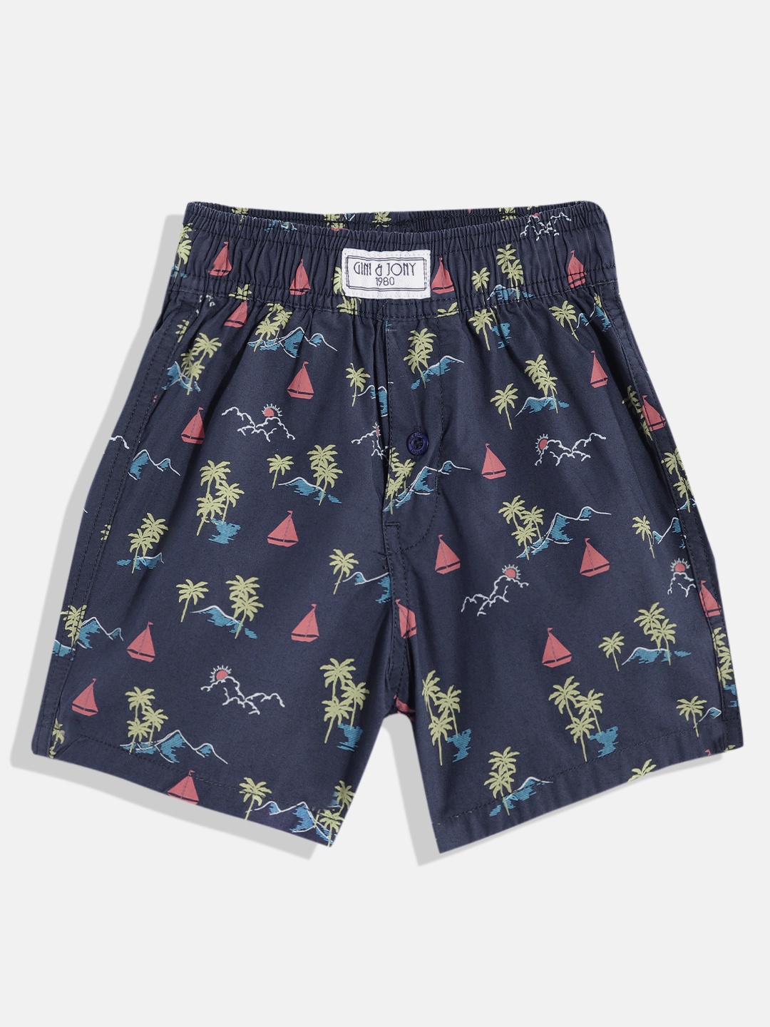 

Gini and Jony Boys Printed Pure Cotton Shorts, Navy blue