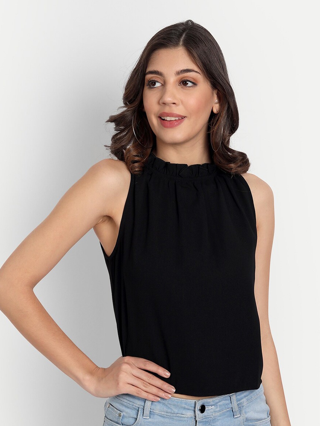

ESSQUE Women High Neck Black Top