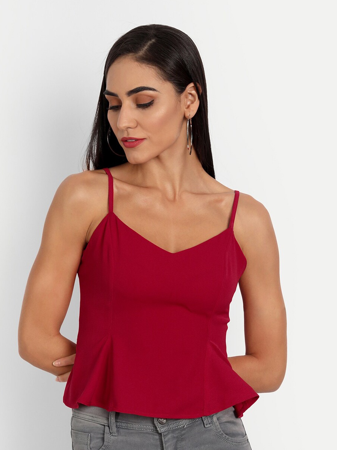 

Essque Women Red Solid Peplum Top