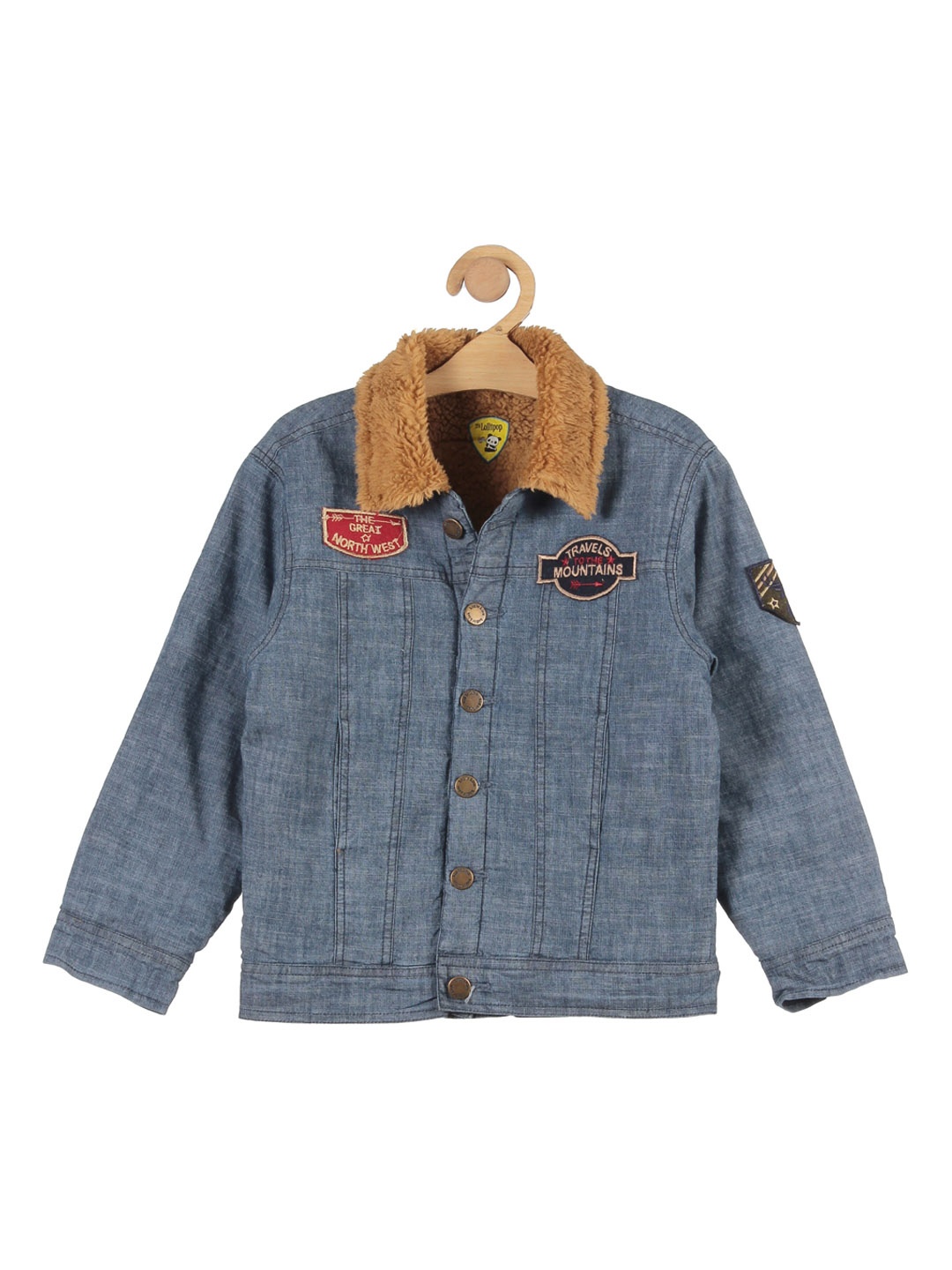 

Lil Lollipop Unisex Kids Blue Checked Lightweight Crop Denim Jacket with Patchwork
