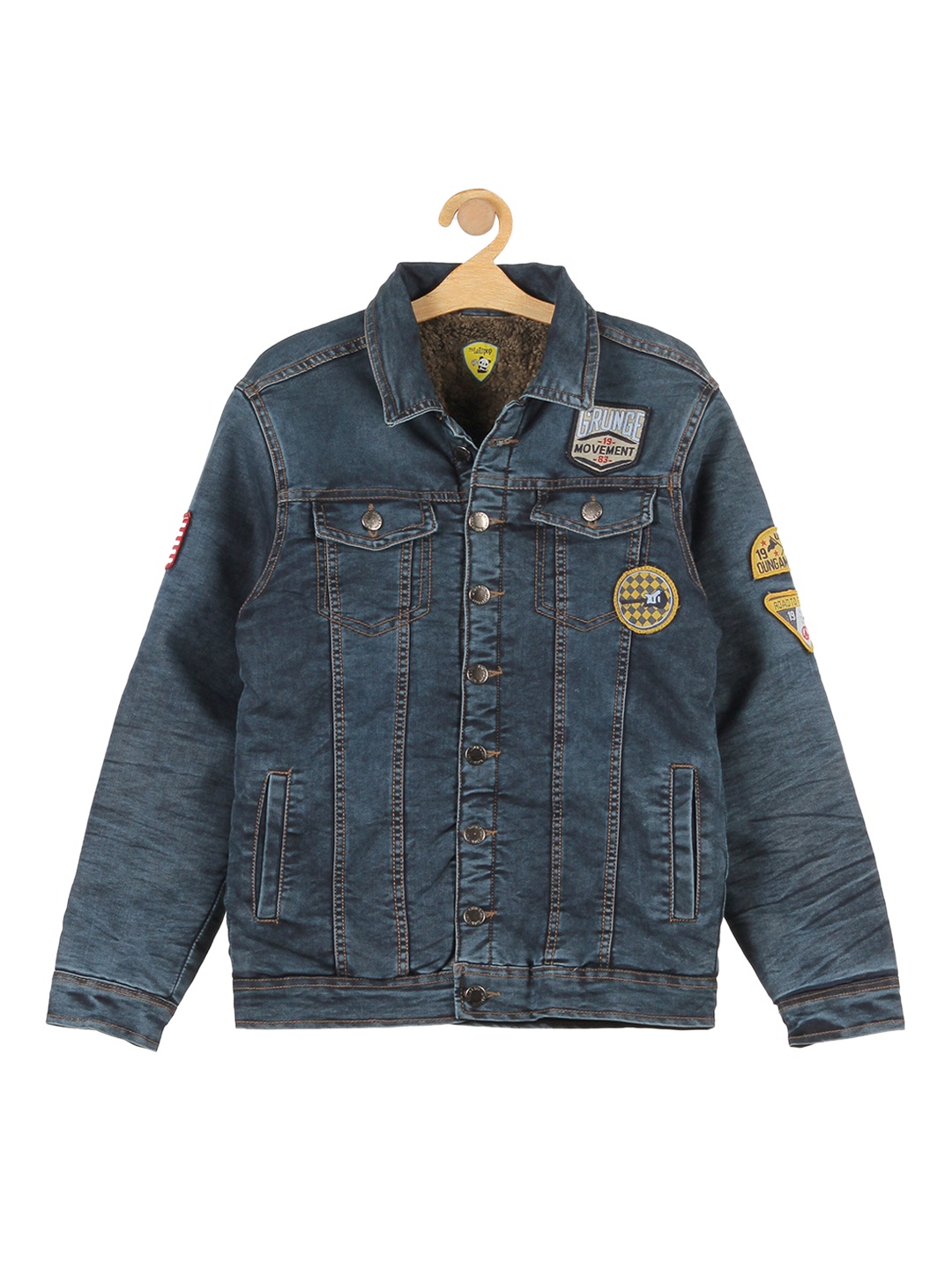 

Lil Lollipop Unisex Kids Navy Blue Lightweight Denim Jacket with Patchwork