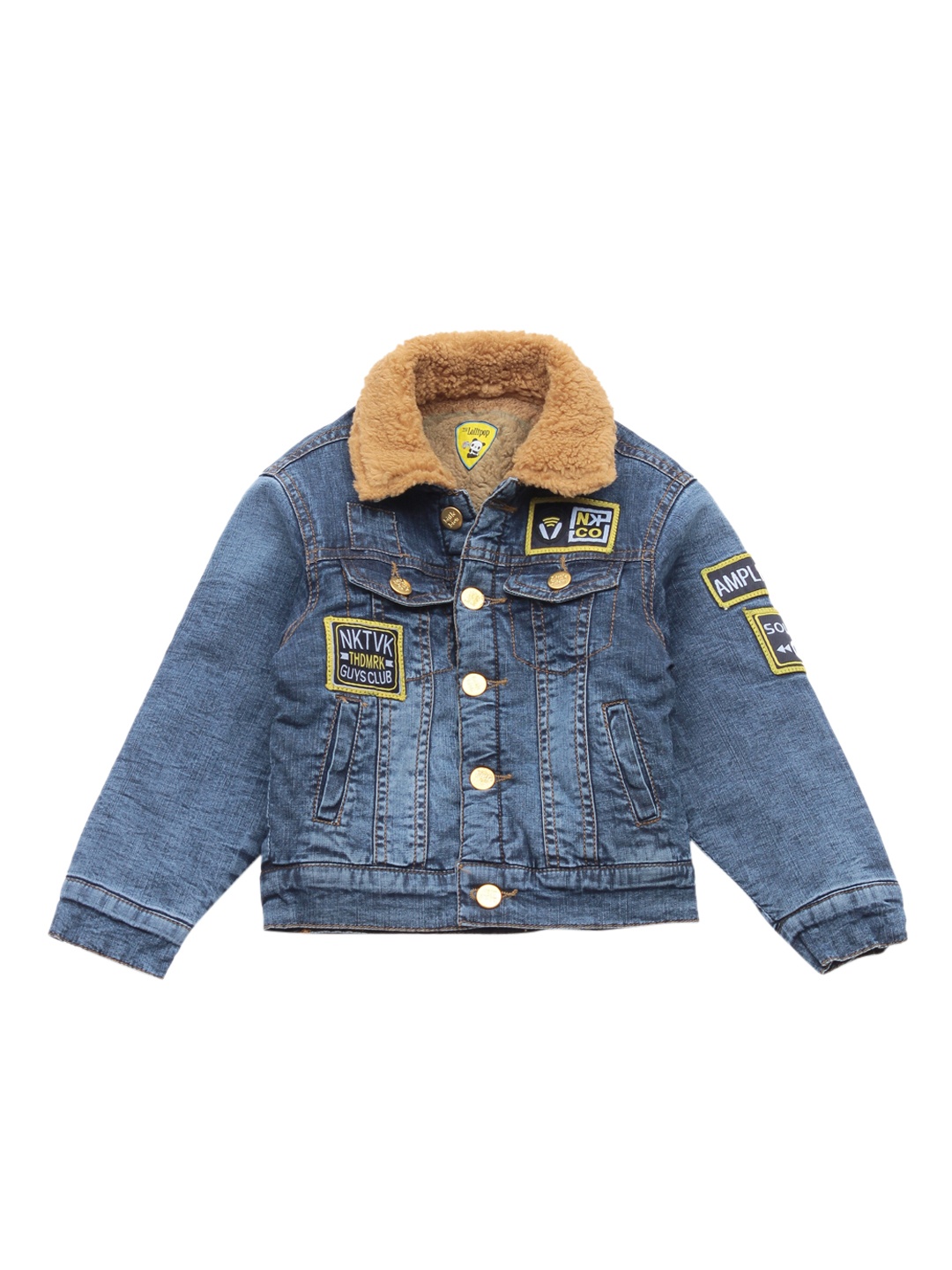 

Lil Lollipop Unisex Kids Blue Washed Lightweight Denim Jacket with Patchwork