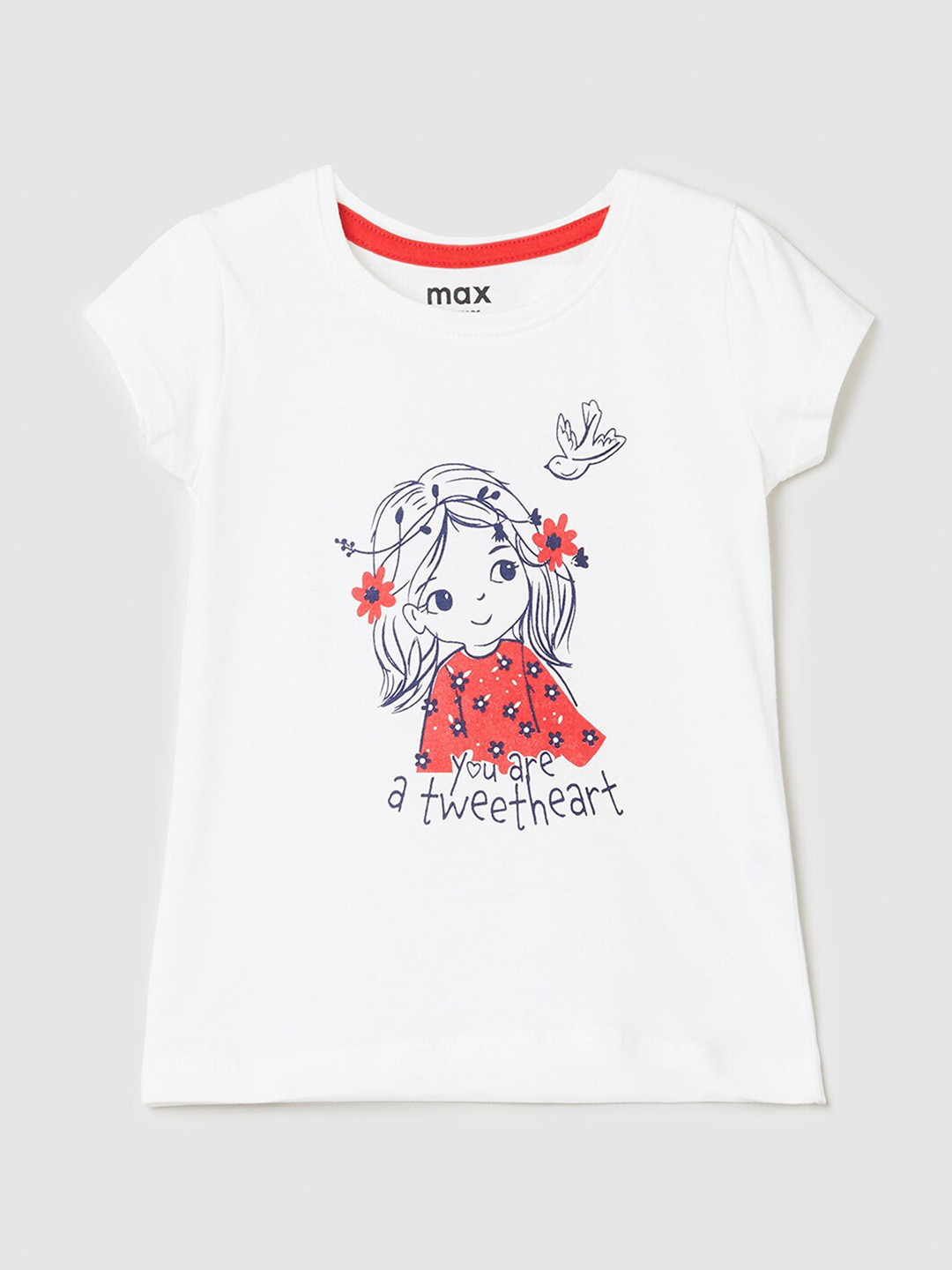 

max Girls Off White Printed T-shirt