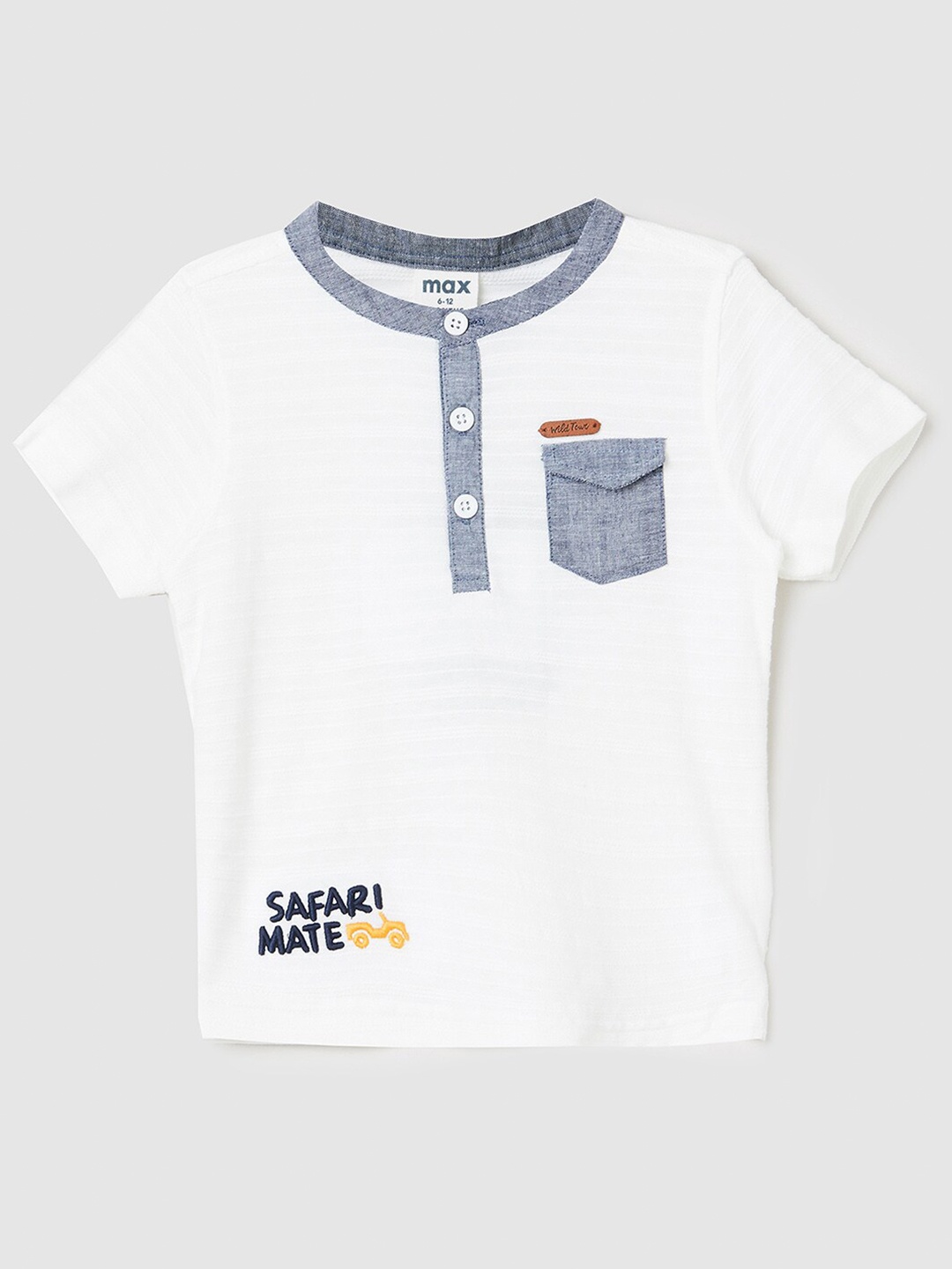 

max Boys White Henley Neck T-shirt