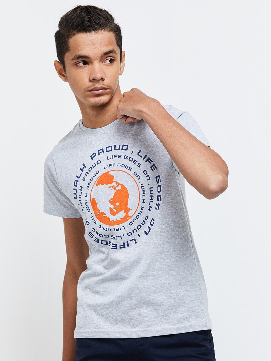 

max Boys Grey Typography Printed T-shirt