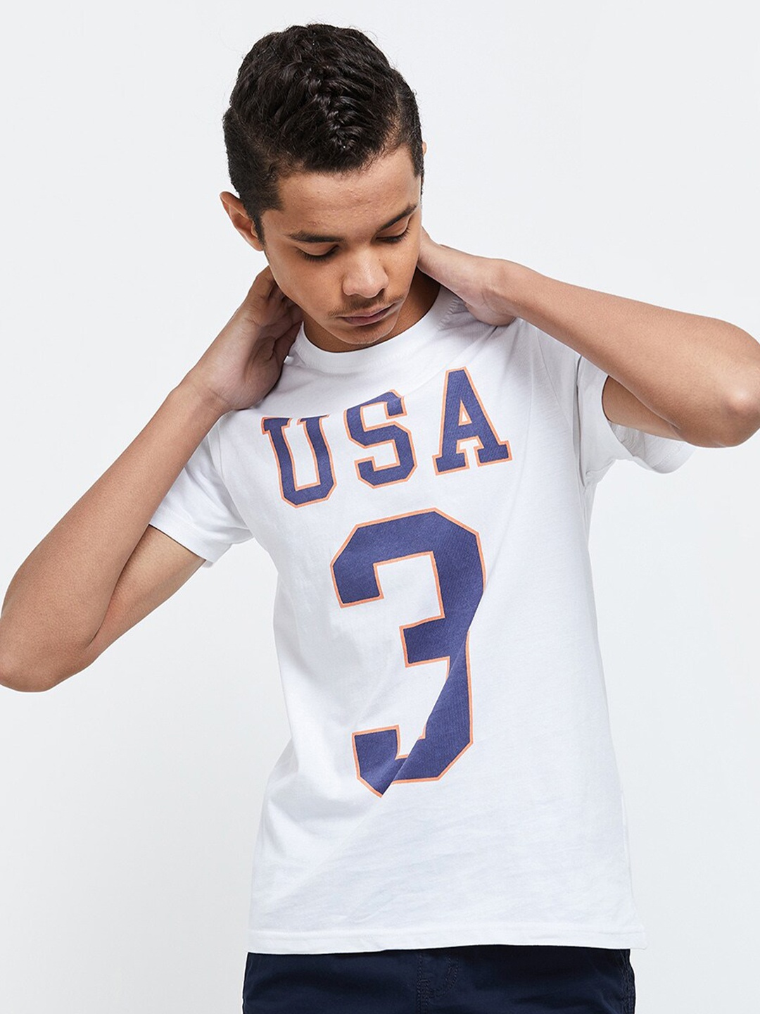 

max Boys White Varsity Printed Applique Cotton T-shirt