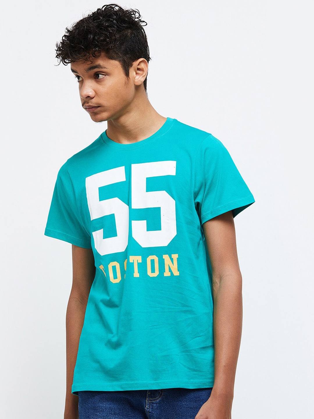 

max Boys Blue Typography Printed T-shirt