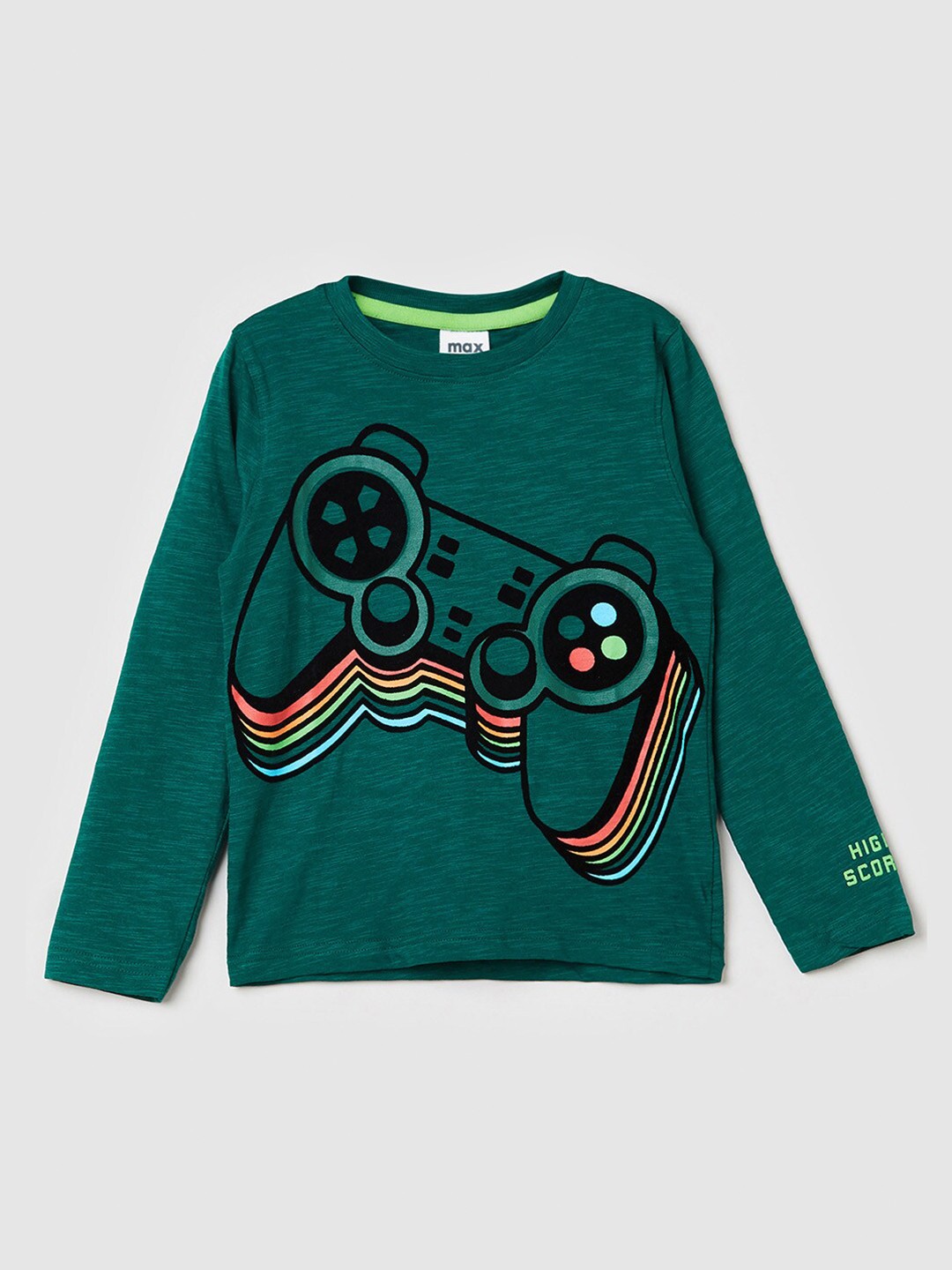 

max Boys Green Printed Pure Cotton T-shirt