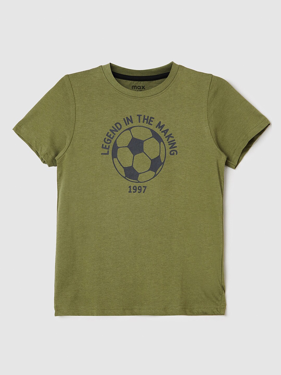 

max Boys Green Printed Cotton T-shirt