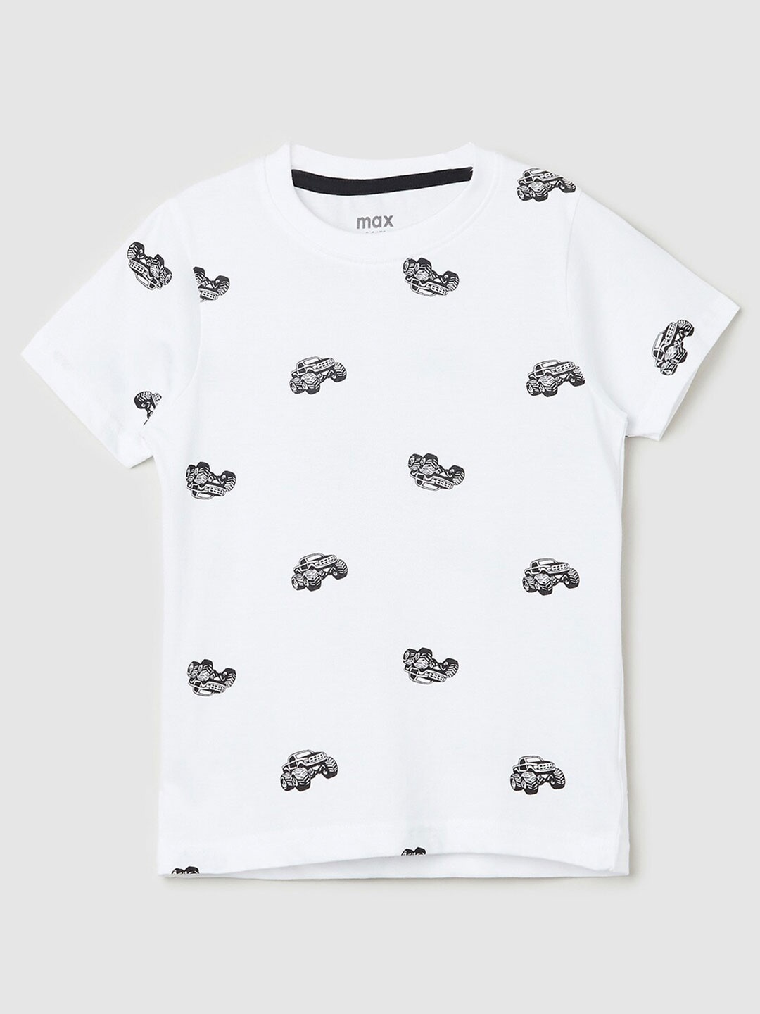 

max Boys White & Black Conversational Printed T-shirt