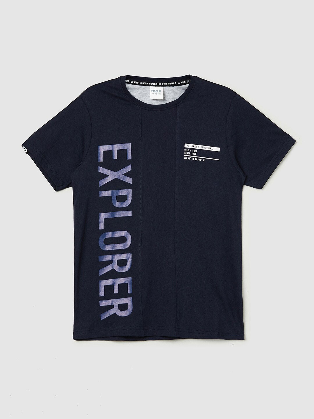 max Boys Blue Typography Printed T-shirt