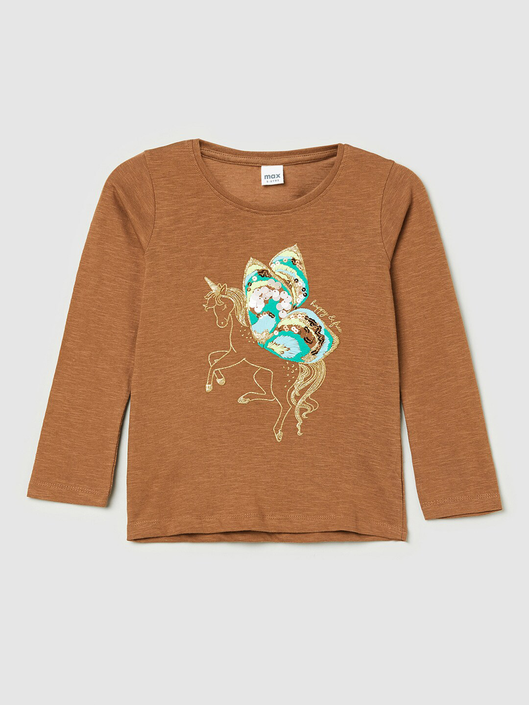 

max Girls Brown Printed T-shirt