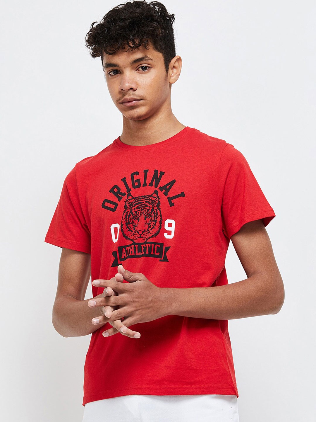 

max Boys Red Typography Printed Cotton T-shirt