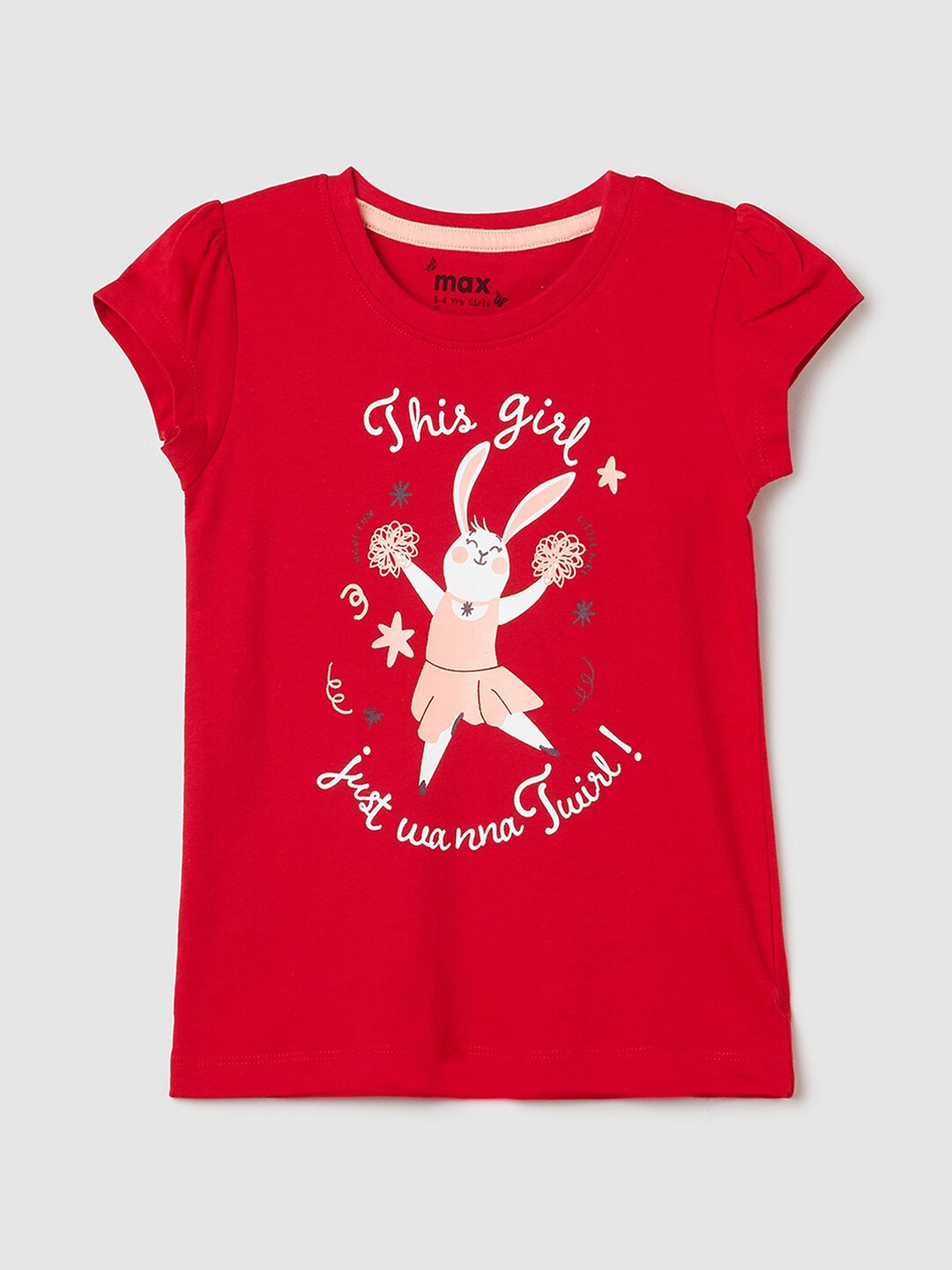 

max Girls Red Printed Cotton T-shirt