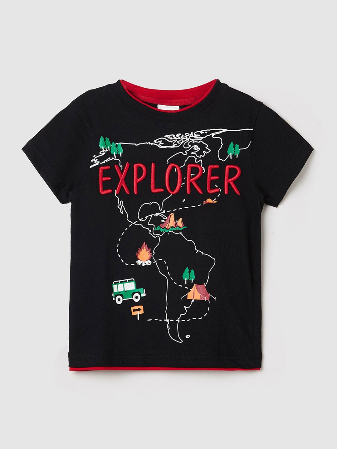 

max Boys Black Regular Fit Graphic Printed T-shirt